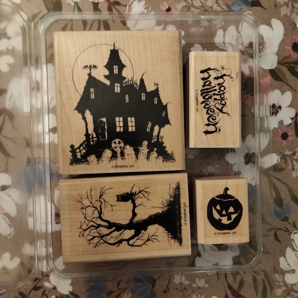 Stampin' Up! Halloween Stamp Set - Black Designs on Wood